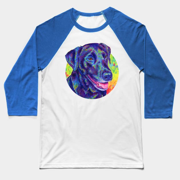 Psychedelic Rainbow Black Labrador Retriever Baseball T-Shirt by rebeccawangart